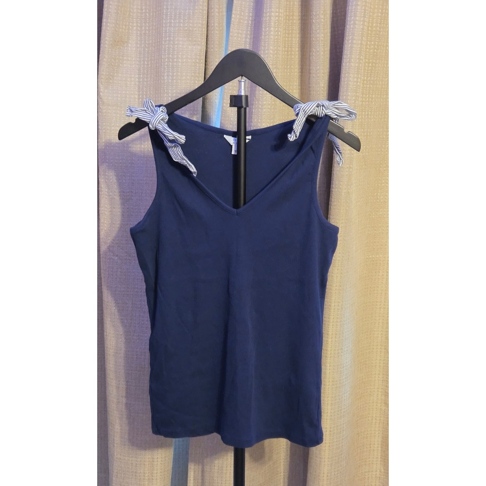 Crown & Ivy‎ Bow Shoulders V-Neck Tank Top Women's Size Small Navy